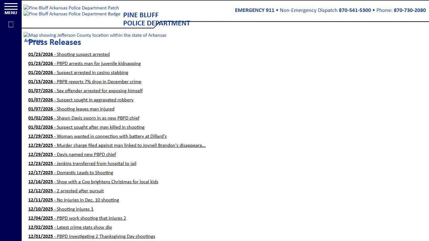 Press Releases Full List - Pine Bluff Arkansas Police Department