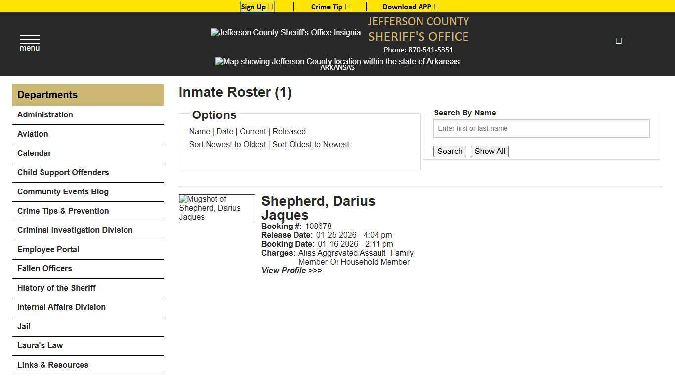 Inmate Roster - Released Inmates Booking Date Descending - Jefferson County Sheriff AR